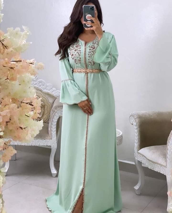 Beading Green Moroccan Kaftan Formal Evening Dresses with Long Sleeve Prom Special Occasion Gowns Mother Dress Vintage