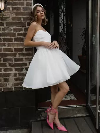 Sweetheart Neck Sleeveless Short A-Line Wedding Dress Modern Satin Mermaid Bow Satin Court Train Sleeves Bridal Gown Princess White Bridal Gowns Vestido De Novia