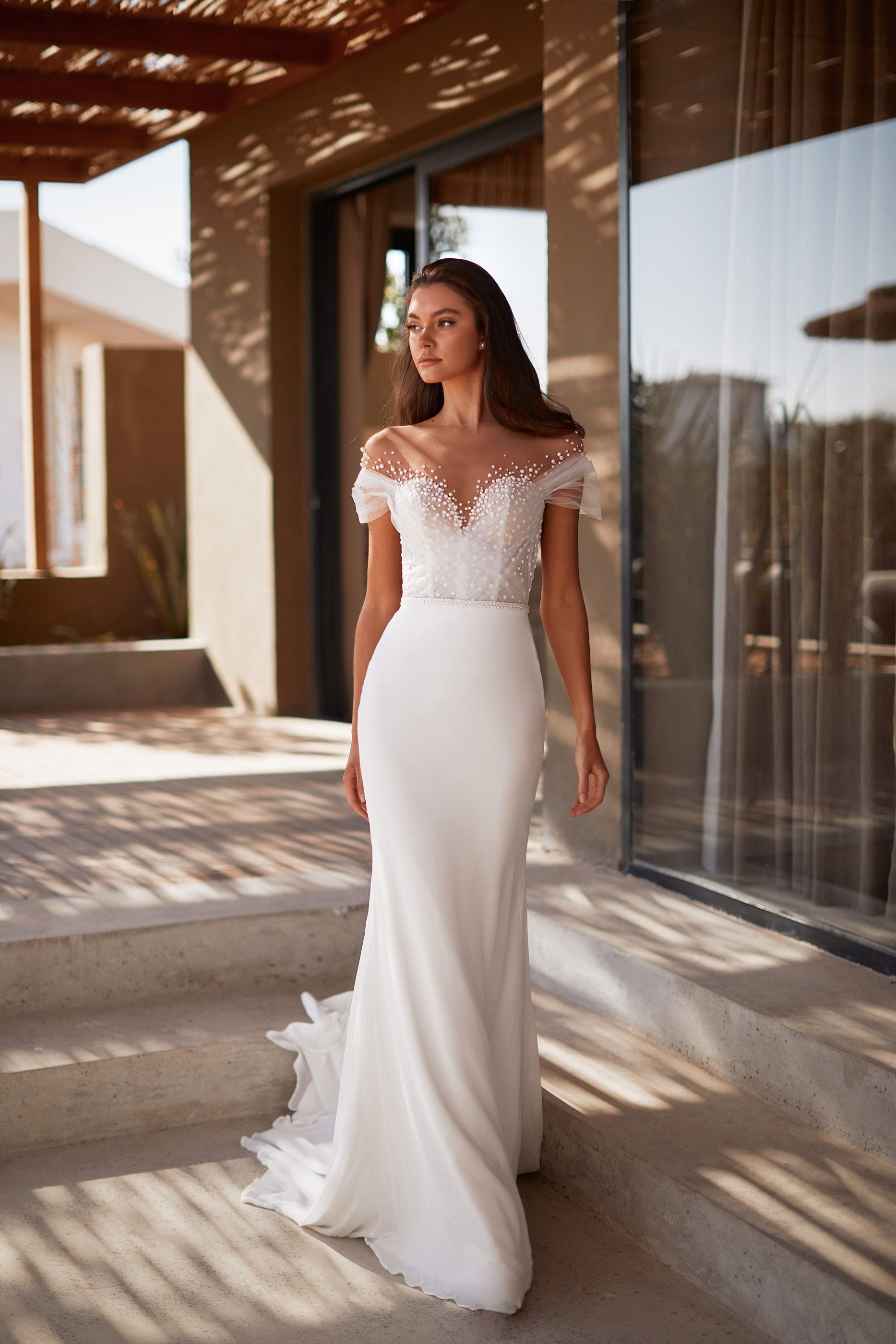 Elegant Off-the-Shoulder Trumpet Wedding Dress Bow Satin Vestido De Novia Bridal Gown Court Train Princess Modern Mermaid