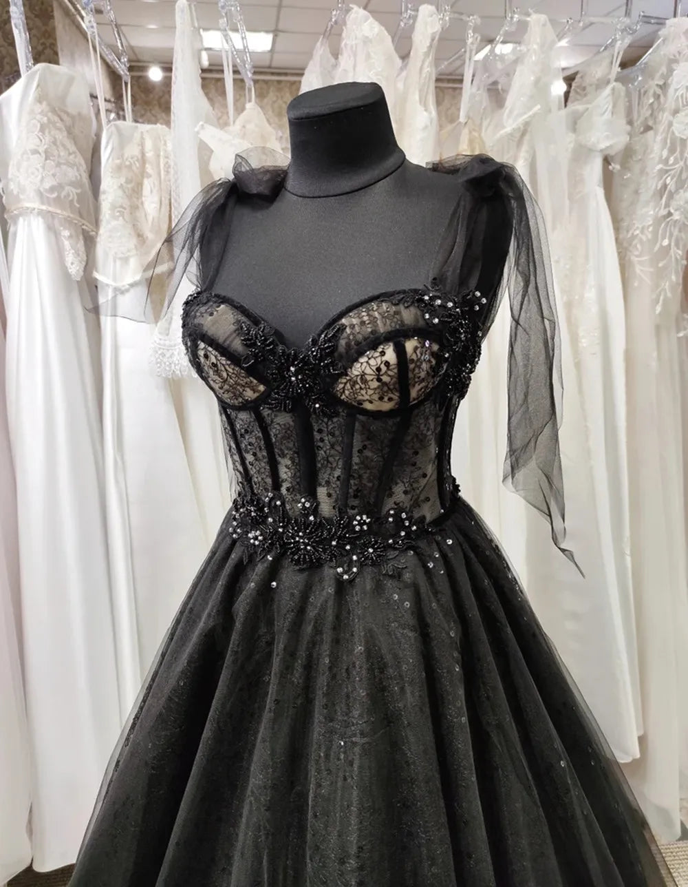 Gothic Black Wedding Dresses Sexy Ball Gown Prom Dresses Glitter Sweetheart Party Dresses فساتين السهرة Vestidos De Fiesta