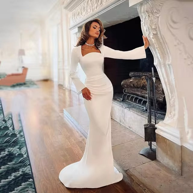 Civil Mermaid Wedding Dresses Long Sleeve Detachable Train Bridal Dress Boho Customize To Measures Elegant Robe De Mariee