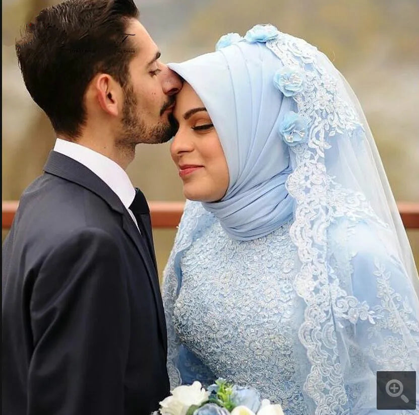 Robe De Soiree Arabic Muslim Long Sleeve High Neckline Wedding Dresses 2022 Ball Gown For Women Dress Including Veils and Scarf