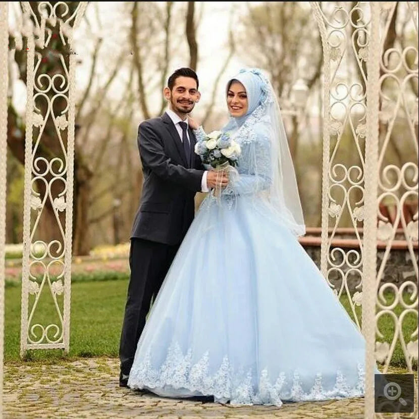 Robe De Soiree Arabic Muslim Long Sleeve High Neckline Wedding Dresses 2022 Ball Gown For Women Dress Including Veils and Scarf