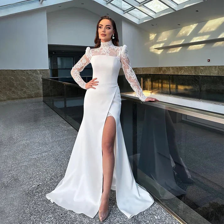 Sexy O-Neck Mermaid Wedding Dresses Long Sleeve Lace Appliques Bridal Gowns Robe De Mariee Custom Made