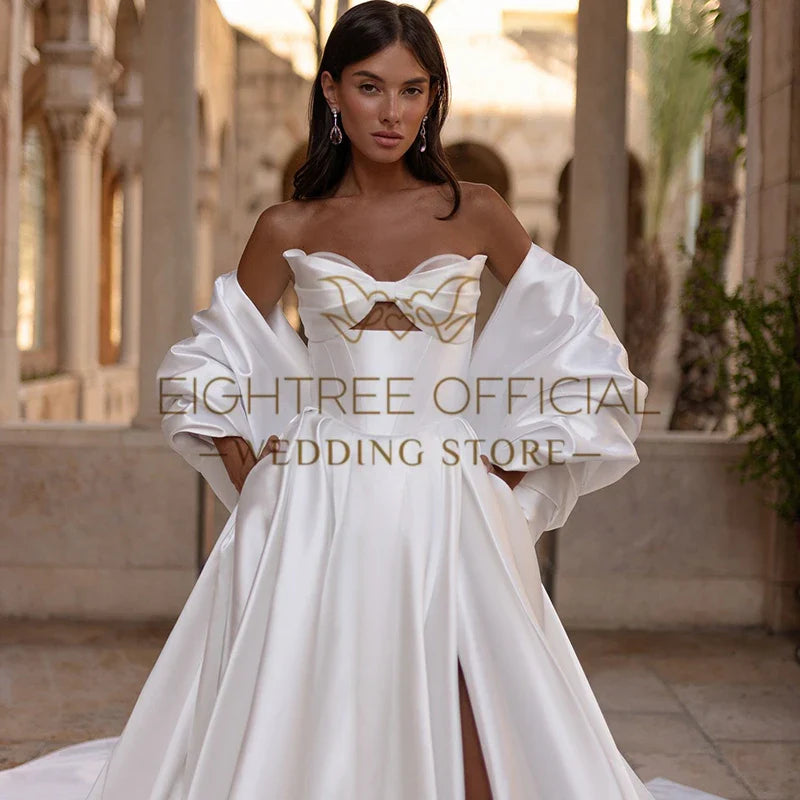 Elegant A-Line Wedding Dresses Sweetheart Detachable Train Bridal Dress Boho Beach Wedding Prom Ball Gowns Customized