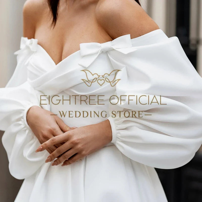 Eightree Simple A-Line Wedding Dresses Puff Sleeve Sweetheart Wedding Gowns Boho Bridal Prom Dress bestidos de novia Customsized