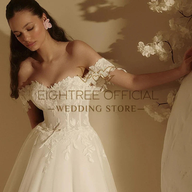 Elegant A-Line Wedding Dresses Sweetheart Appliques Tulle Bridal Dress Boho Beach Wedding Prom Ball Gowns Customized