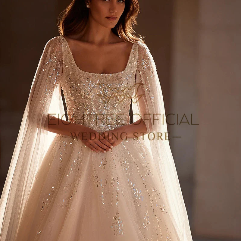 Elegant A-Line Wedding Dresses Sleeveless Glitter Sequines Bridal Dress Boho Beach Wedding Prom Ball Gowns Customized