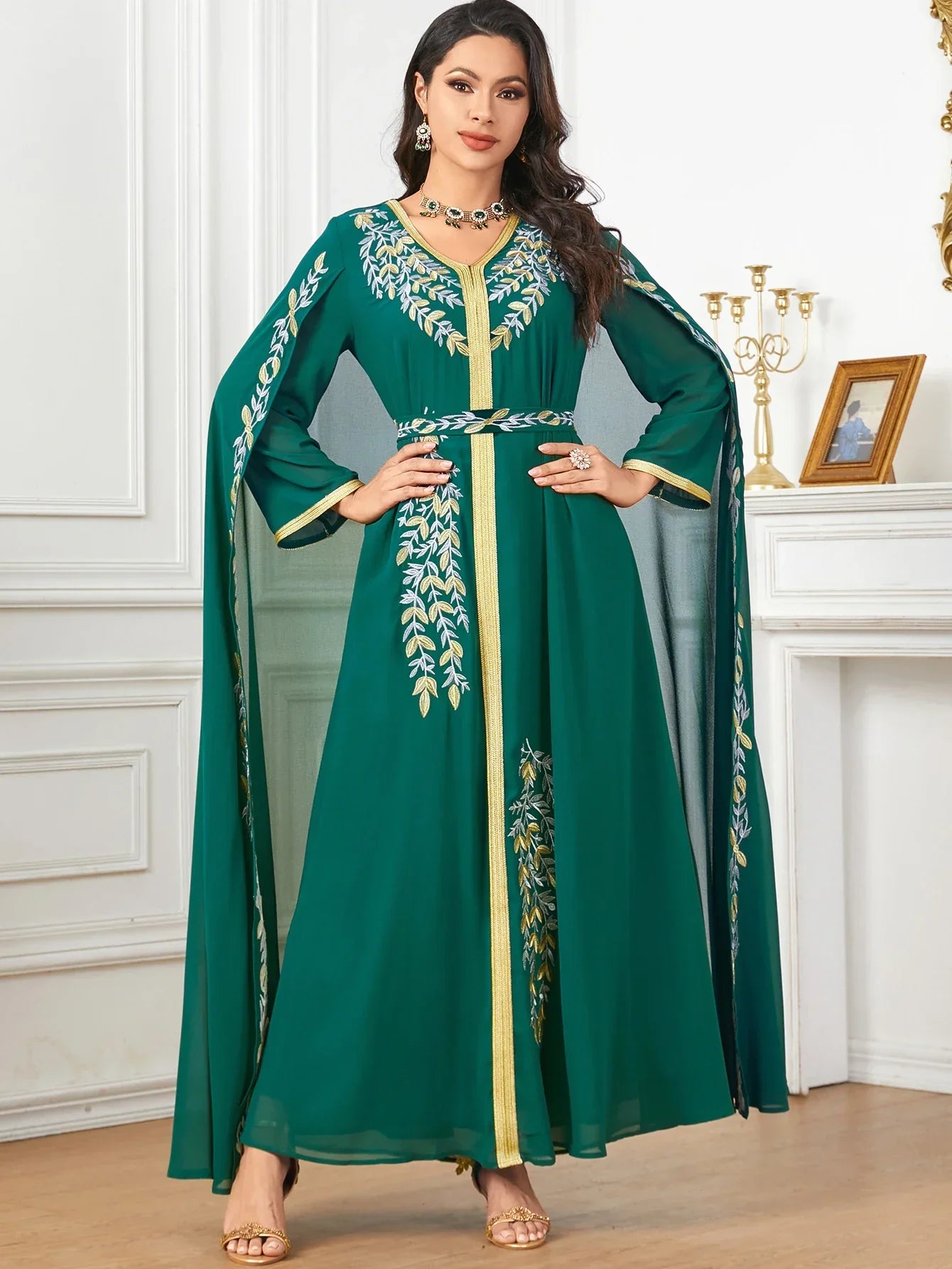 Eid Embroidery Party Dress for Muslim Jalabiya Abaya with Cloak Ramadan Long Dresses Abayas Robe Caftan Vestidos Largos