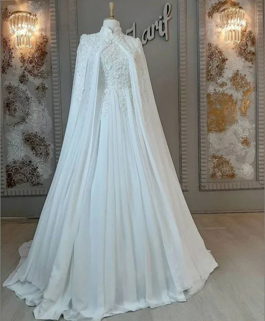 Vestido De Noiva Muslim White Wedding Dresses for Bride A-Line Bridal Gowns