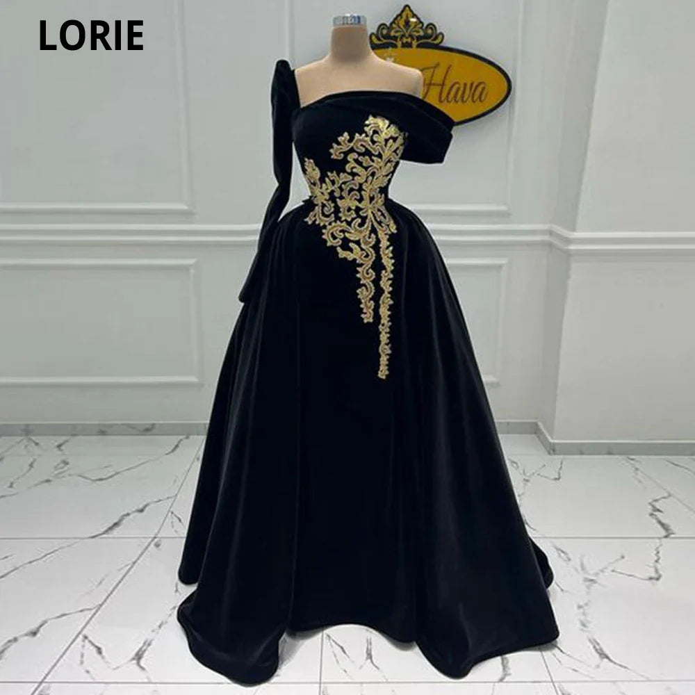 Moroccan Kaftan Evening Dresses Dubai Abaya Arabic Gold Appliques One Sleeve Caftan Dress Elegant Special Occasion Gowns