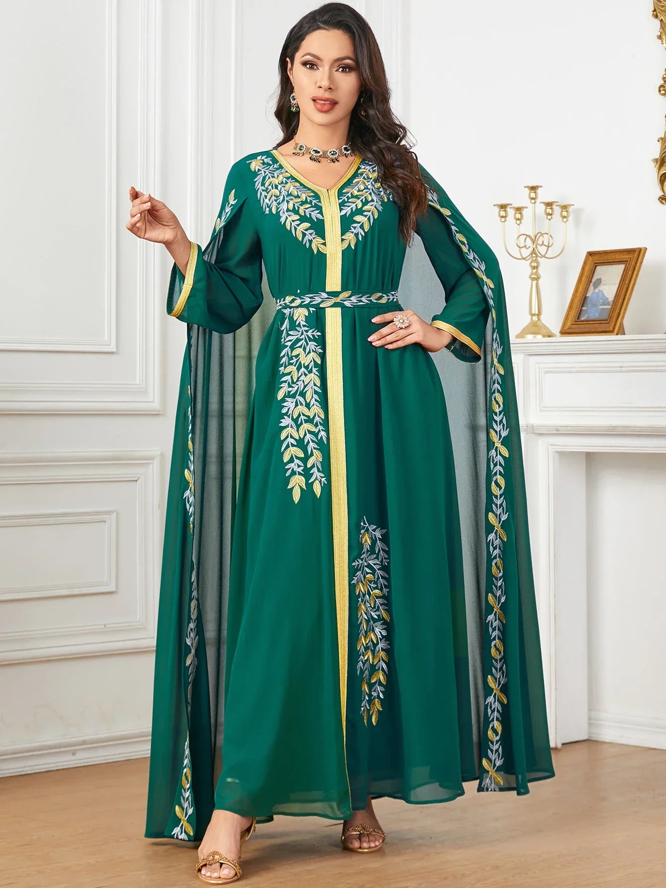 Eid Embroidery Party Dress for Muslim Jalabiya Abaya with Cloak Ramadan Long Dresses Abayas Robe Caftan Vestidos Largos