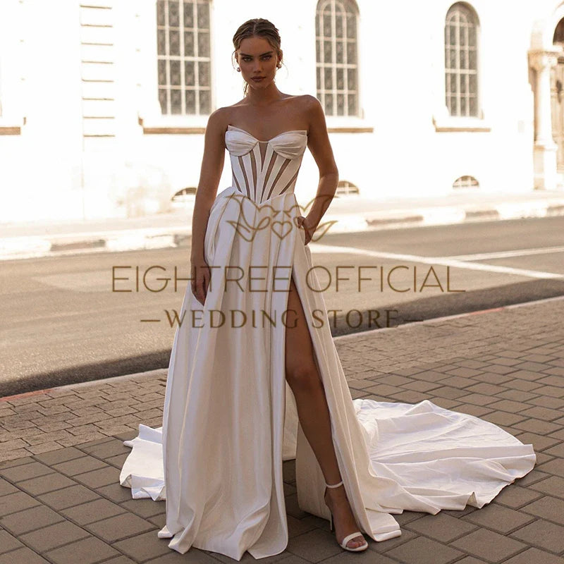 Eightree White A-Line Wedding Dresses Sweetheart Side Slit Wedding Gowns Boho Bridal Prom Dress bestidos de novia Customsized