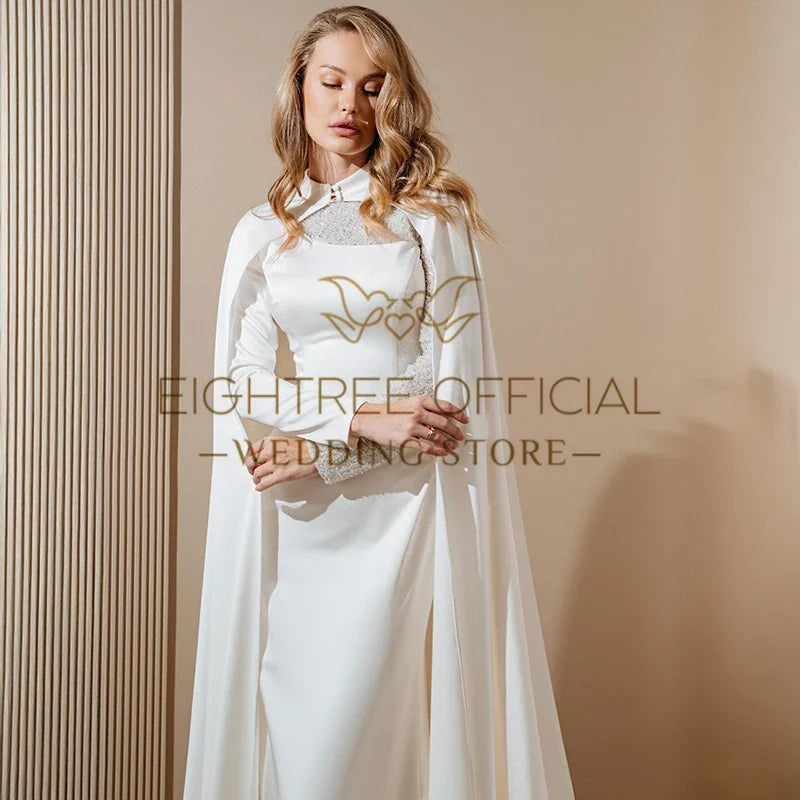 White Mermaid Wedding Dresses 2025 O-Neck Long Sleeve Sequine Bridal Dress Boho Beach Wedding Ball Prom Gown Customized