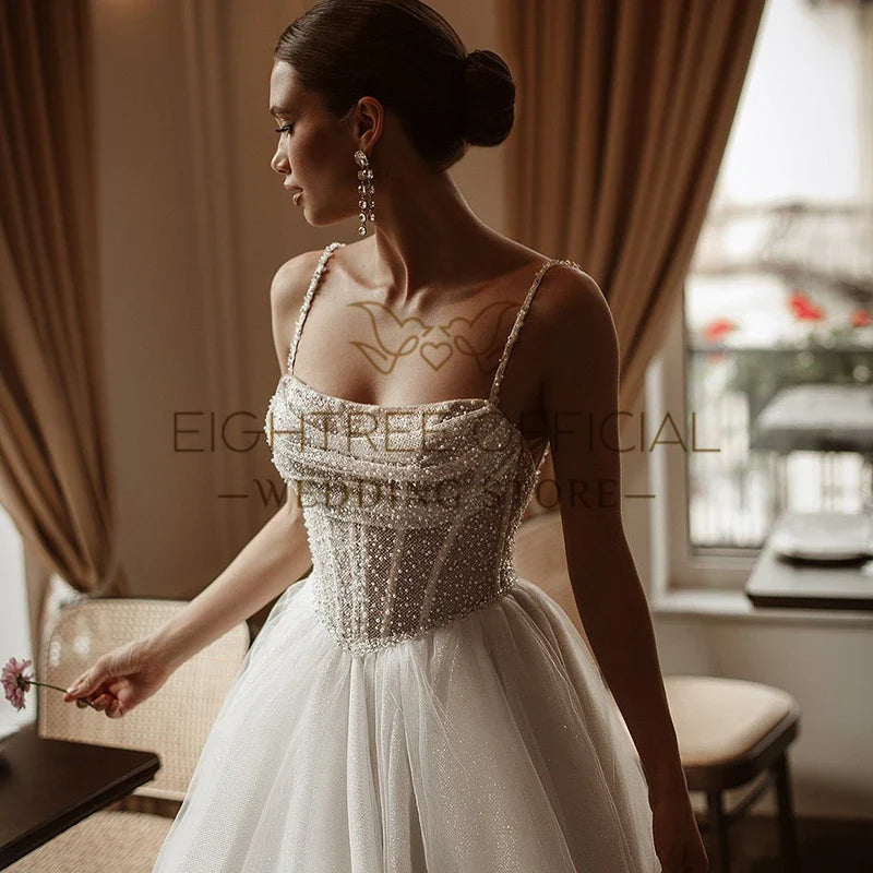 Elegant A-Line Wedding Dresses Sweetheart Glitter Backless Bridal Dress Boho Beach Wedding Prom Ball Gowns Customized