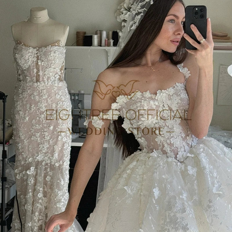 Eightree 2025 A-Line Wedding Dresses Sweetheart Princess Appliques Lace Bride Dress Boho Beach Short Wedding Prom Gown Plus Size