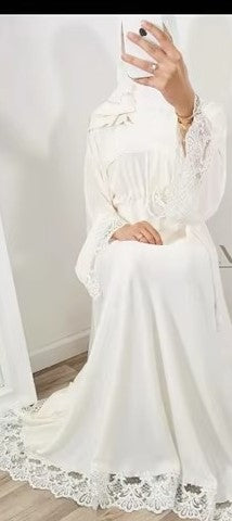 Vintage Bohemian Lace Wedding Dresses Beach Chiffon Boho Rustic Bridal Gowns Hijab Bride Dress