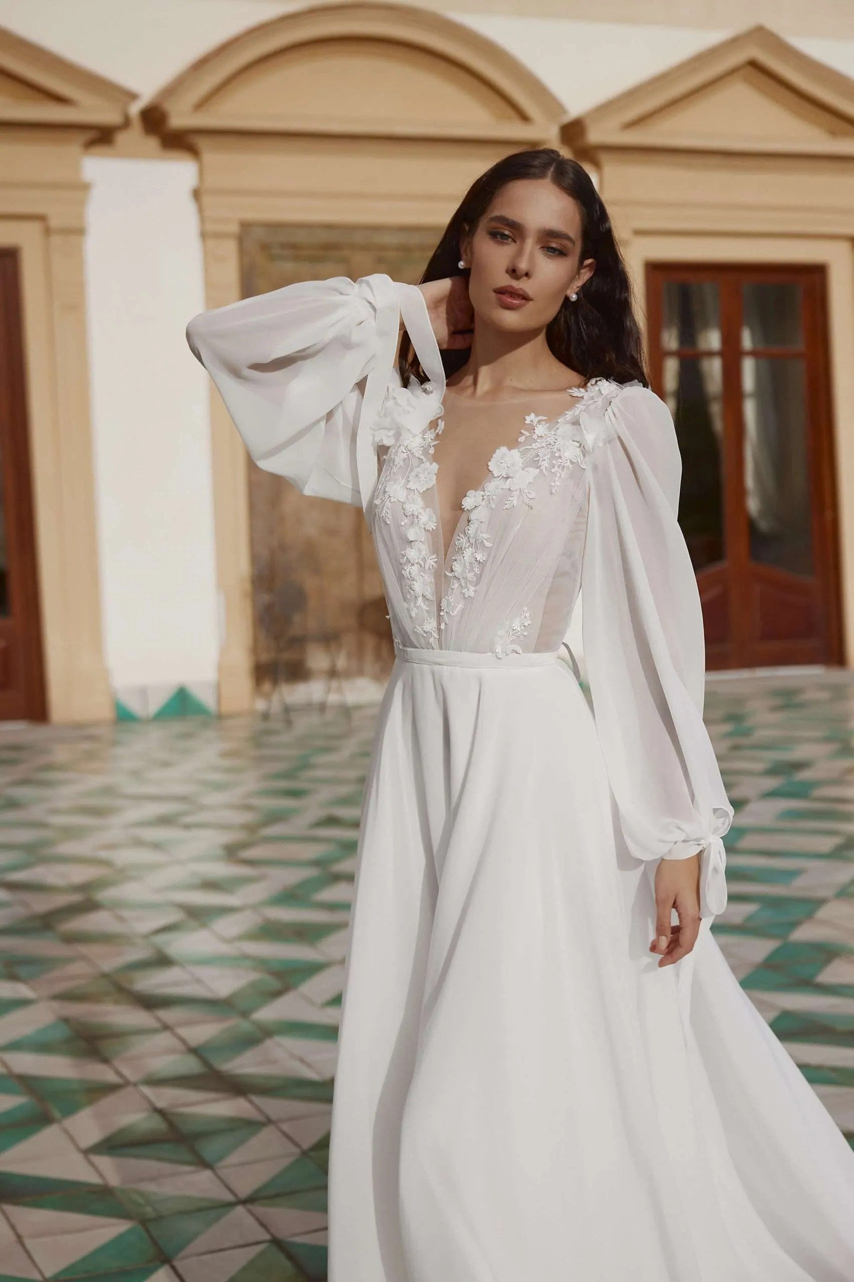 Elegant Lace Applique Tulle Wedding Dresses Women's Sexy A-Line Long Sleeve Backless Princess Bridal Gowns Vestido De Novia