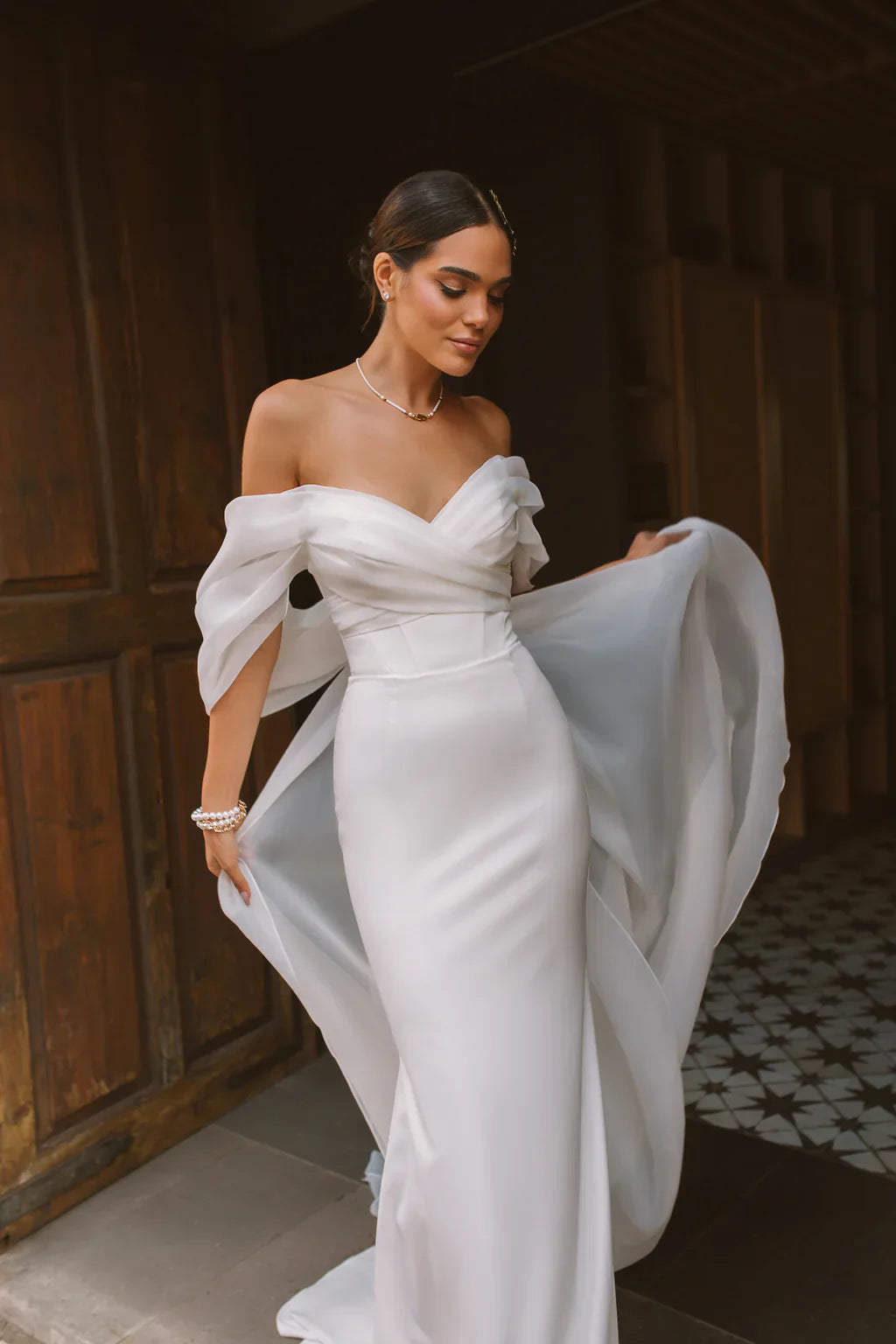 SoDigne Summer Wedding Party Dresses Off The Shoulder Pleats Bridal Dress Mermaid Satin Women Bride Gowns With Train