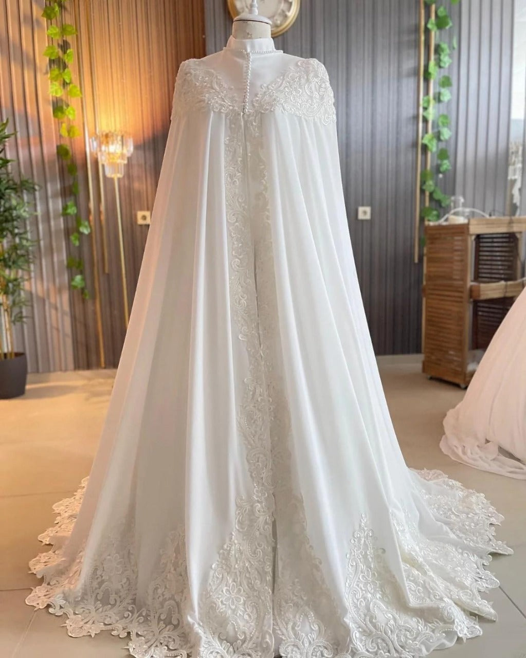 Robes De Mariée Grande Taille Dubai Muslim Wedding Dresses for Pregnant Woman High Neck Long Sleeve Bride Gowns Chiffon Lace