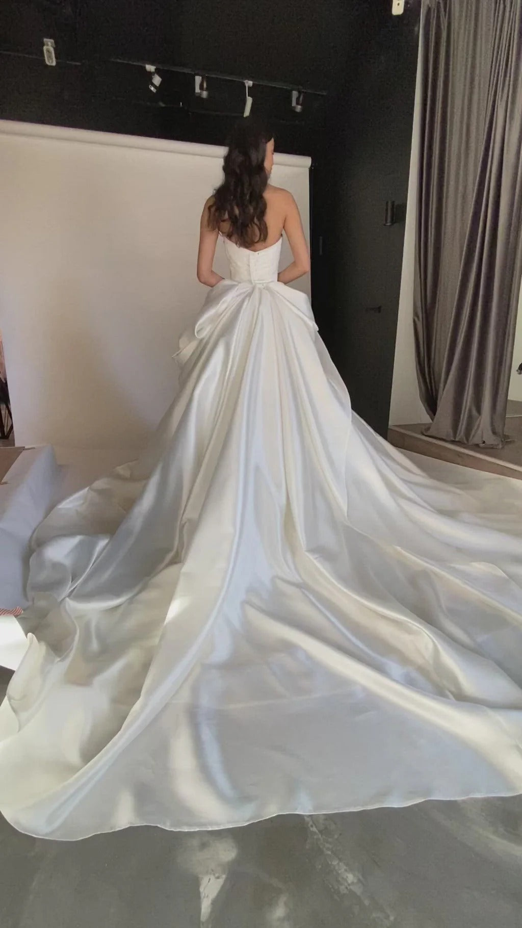 Classic Wedding Dress with  Detachable Huge Bow Satin Vestido De Novia Skirt Court Train Mermaid Simple Bow PrincessDress Bridal Gown