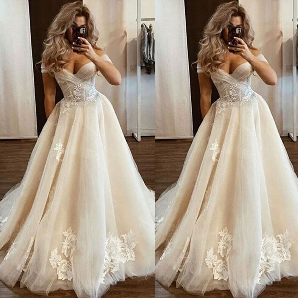 Bohemian Wedding Dresses Sexy Off-Shoulder A-Line Tulle Lace Applique Elegant Bride Gowns Robe De Vestidos Novia Mariée