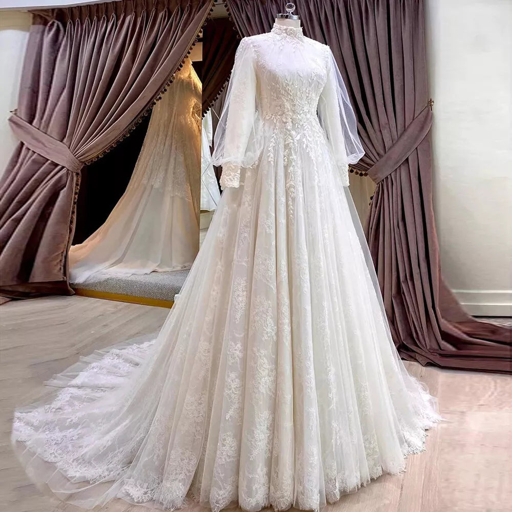 Elegant Bridal Gowns A-Line Tulle Appliques Wedding Dresses for Bride Vestidos De Novia