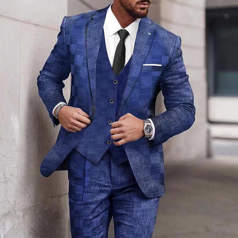 ( Jacket+Vest+Pants ) Boutique Fashion Plaid Men's Casual Business Office Suit Three Piece Set Groom's Wedding Dress Slim Suits